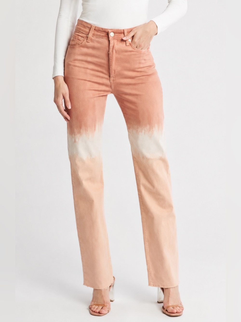 AG Adriano Goldschmied Melange Hue Vintage Pink Straight Leg Jeans NWT 26R $215